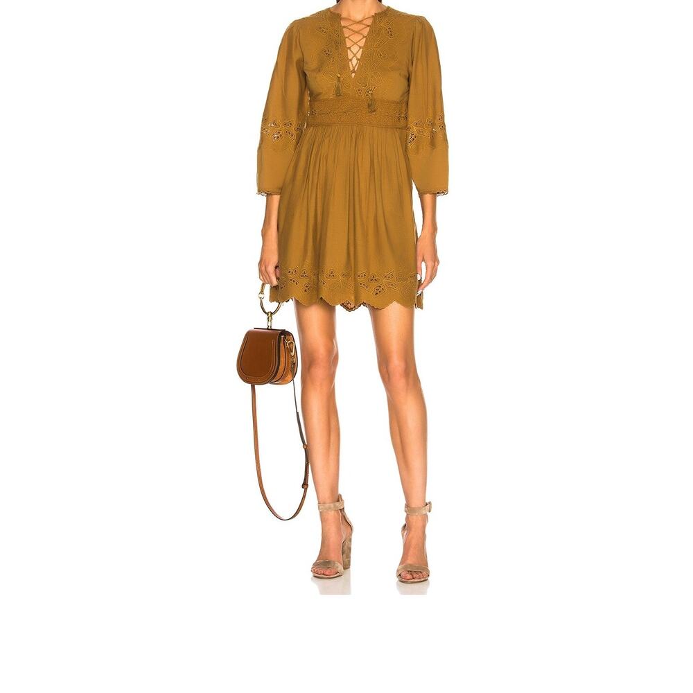 Ulla Johnson Alley Dress in Bronze Brown/Golden Long Sleeved Midi - XS